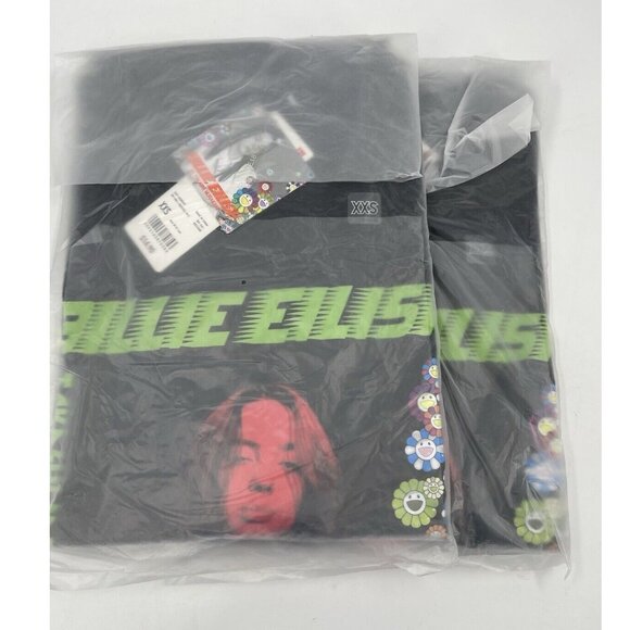 Billie Eilish Takashi Murakami Uniqlo Graphic Flower T‎ Shirt Black Sz XX-Small - Picture 1 of 10